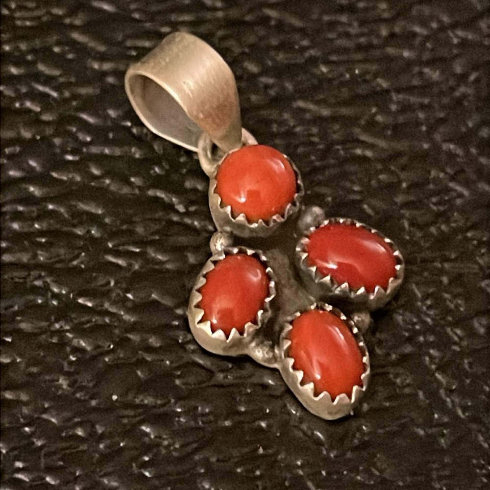 Native American Sterling silver and coral pendant